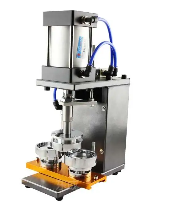 Máquina neumática de prensa de tarjetas, máquina de insignias, cuerpo totalmente de acero con un juego de moldes de 25mm-75mm