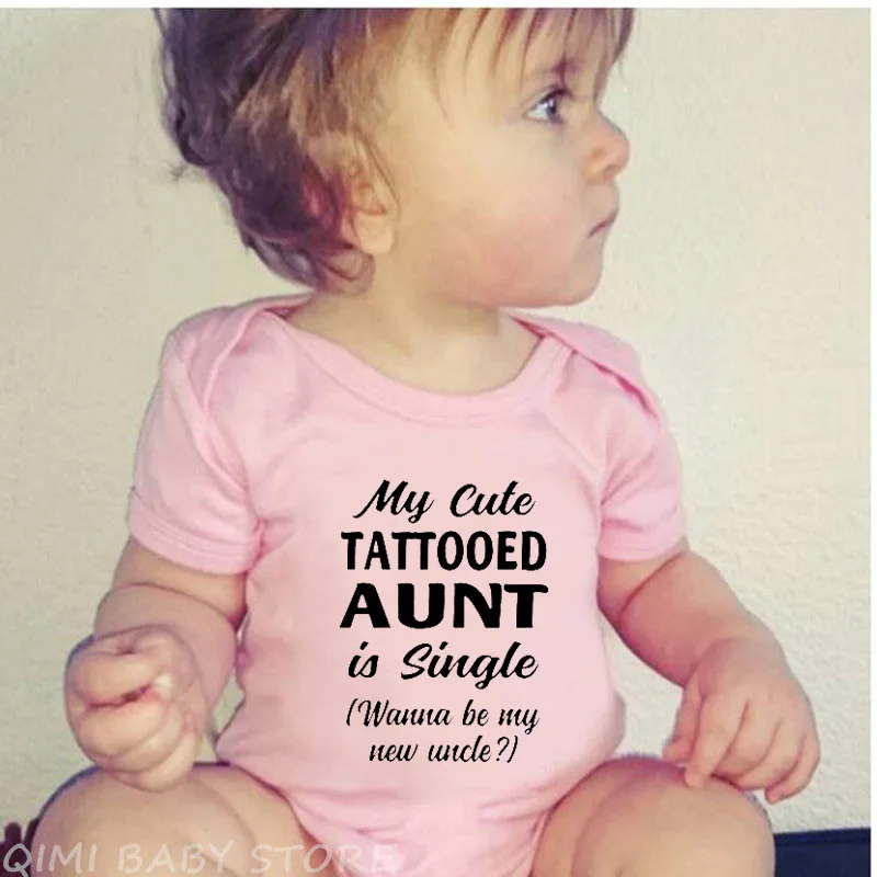 My Cute Aunt Is Single(wanna Be My New Uncle) Funny Print Infant Baby Boy Girls Rompers Short Sleeve Onesie Cotton Baby Clothes