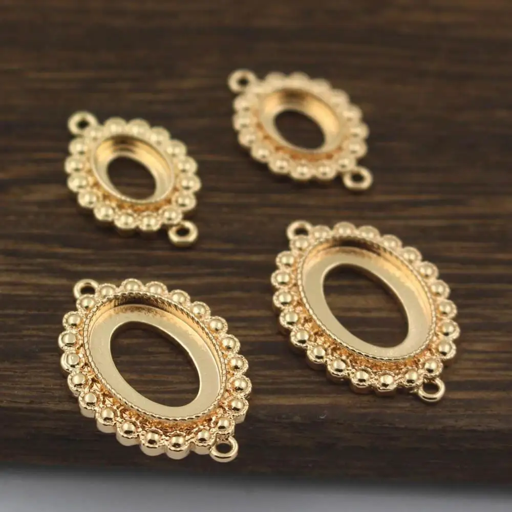 20pcs Brass Casted Open Back Oval Bezels Connectors Setting Blanks Pendant 6x8mm 10x14mm Cameo Base Jewelry Making Accessories