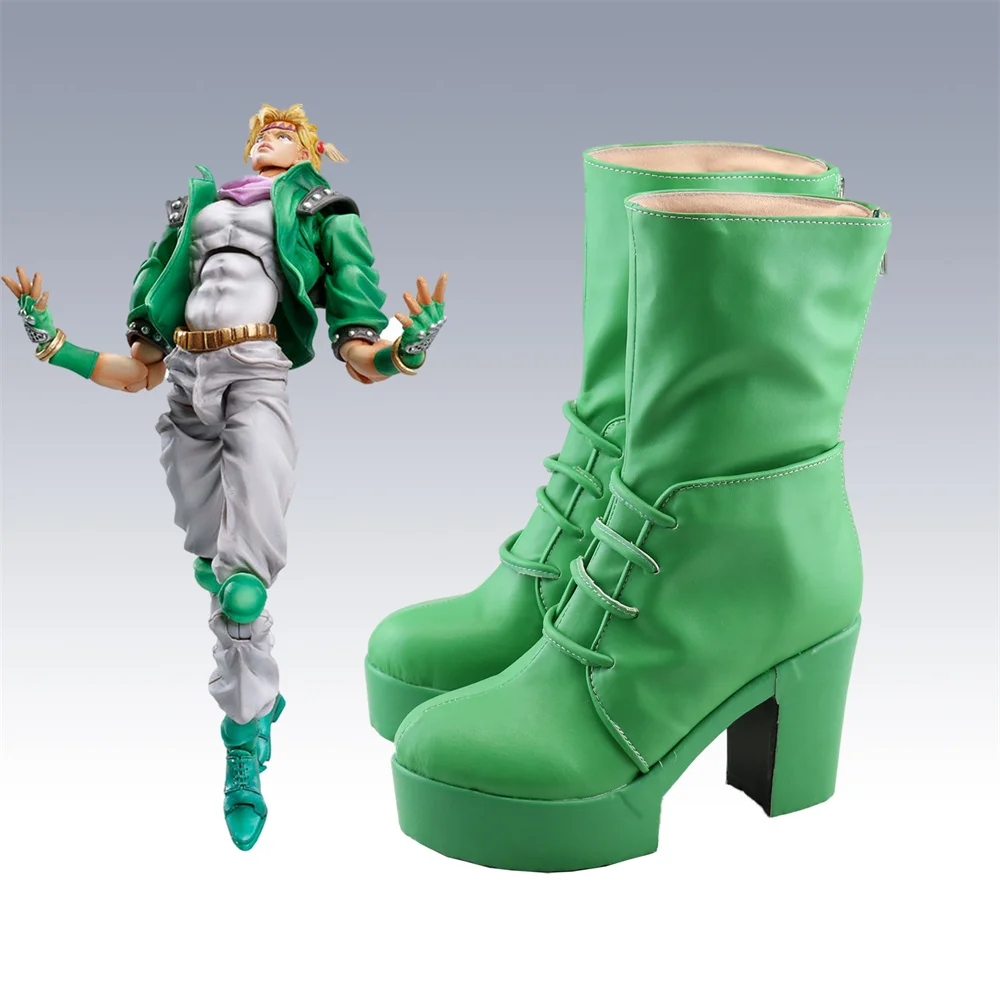 Caesar Anthonio Zeppeli Green Cosplay Shoes Boots High Heel Boots Party Adult Halloween Carnival Cosplay Costume Accessory