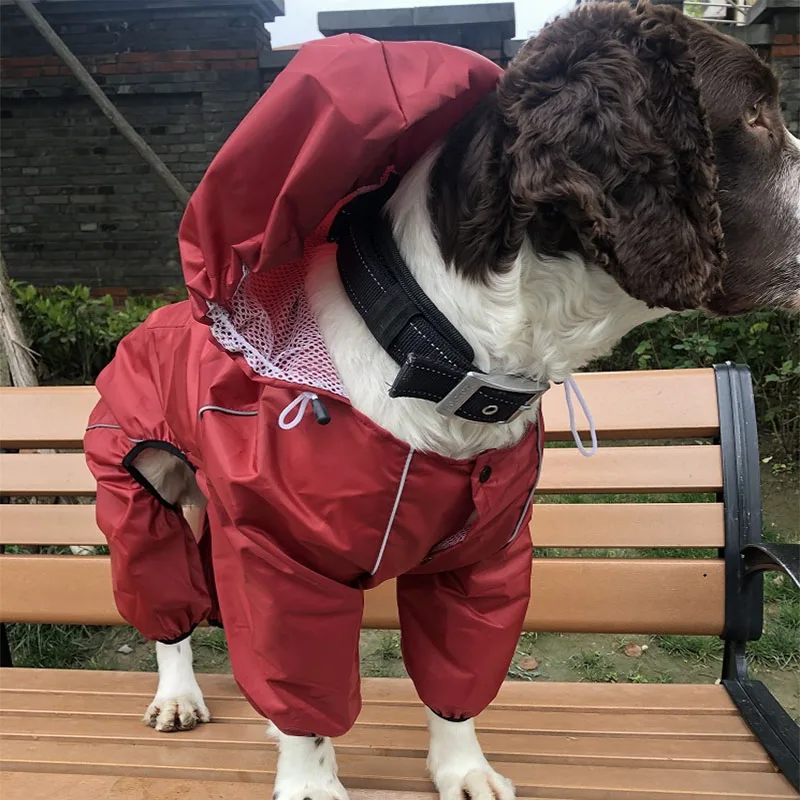 Outdoor Large Dog Raincoat Waterproof big Dog Clothes Coat hoodie Rain Jacket Reflective Medium big dog poncho Breathable mesh