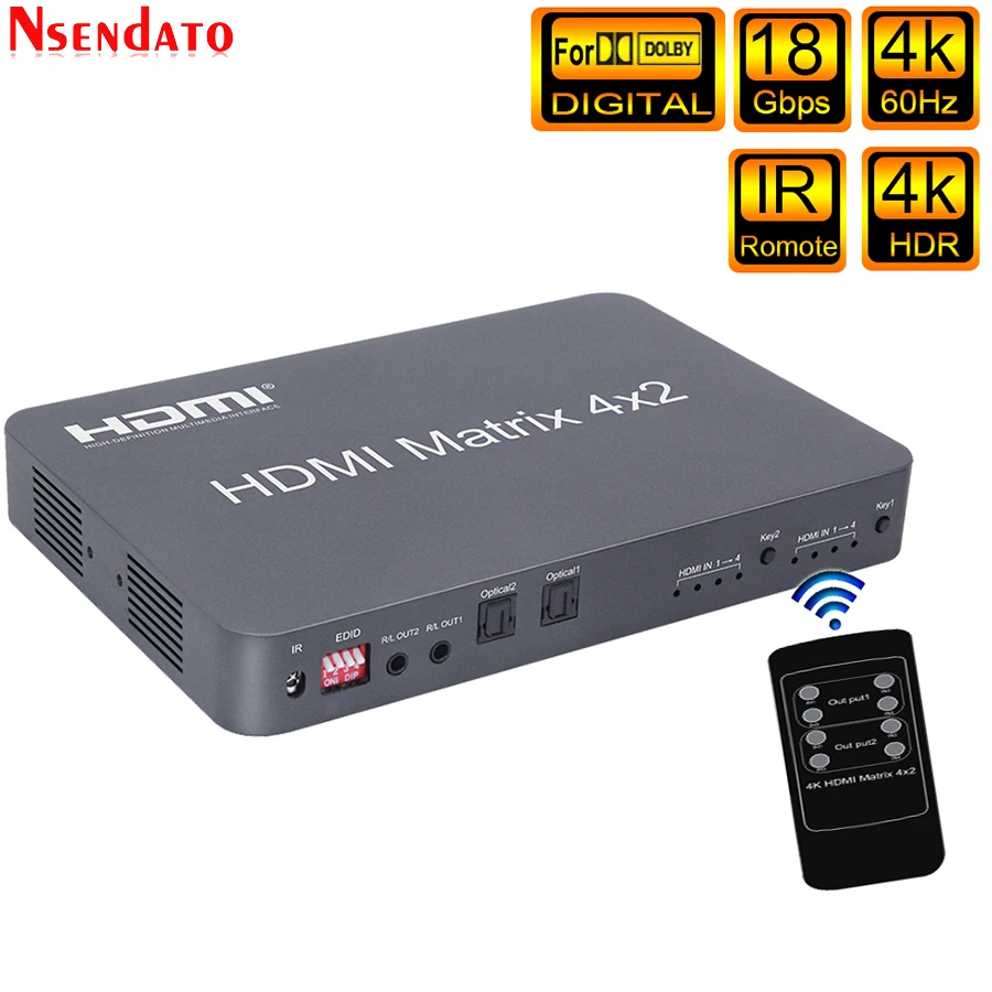 

HDMI-Compatible Matrix 4x2 4K@60Hz HDR Switch Splitter 4 in 2 out Optical SPDIF 3.5mm Audio Extractor HDMI Switcher For PS4 HDTV