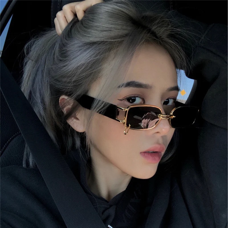 SO&EI Ins Popular Fashion Small Rectangle Women Luxury Sunglasses Brand Designer Vintage Punk Men Sun Glasses Shades UV400