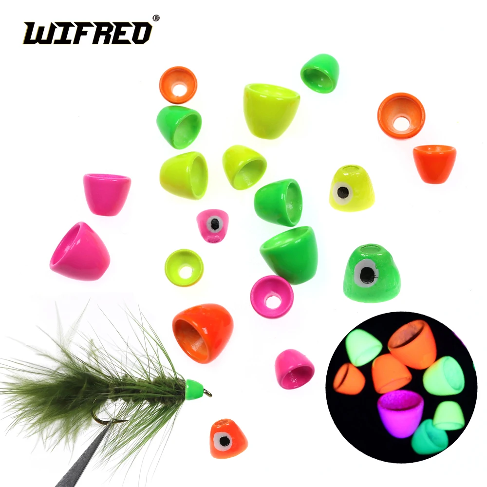 WIFREO 20PCS UV color Brass Cone Head Fly Tying Conehead Beads for Tube Fly Woolly Buggers Streamers Lure Making Material