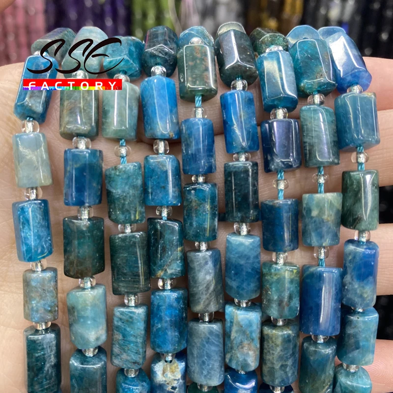 Natural Faceted Blue Apatite Quartz Stone Beads Cylinder Loose Spacer Bead DIY Bracelet Accessories For Jewelry Making 15