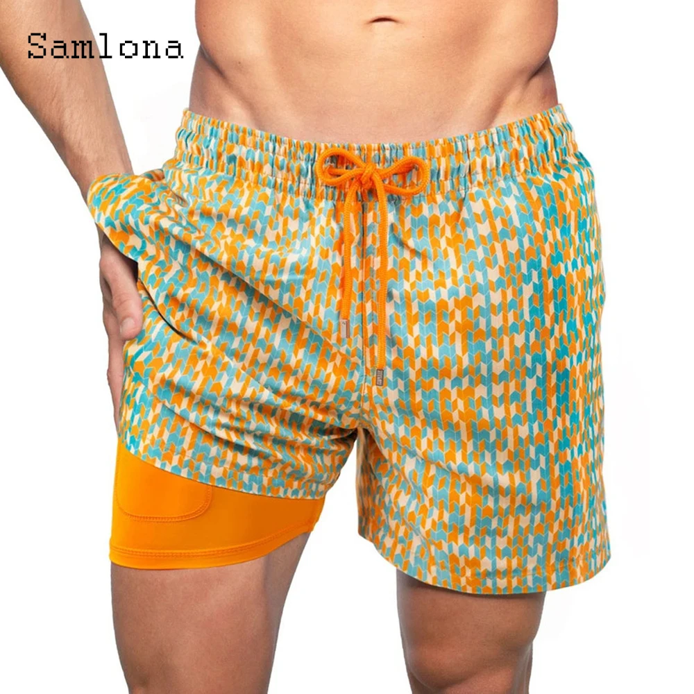 Samlona Men Casual Shorts Summer Model Flower Print Beach Shorts Plus SIze Male Drawstring Short Pants Sexy Mens Clothing 2022