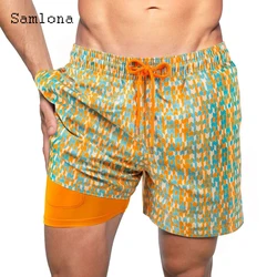 Samlona Männer Casual Shorts Sommer Modell Blume Druck Strand Shorts Plus Größe Männlichen Kordelzug Kurze Hosen Sexy Herren Kleidung 2022