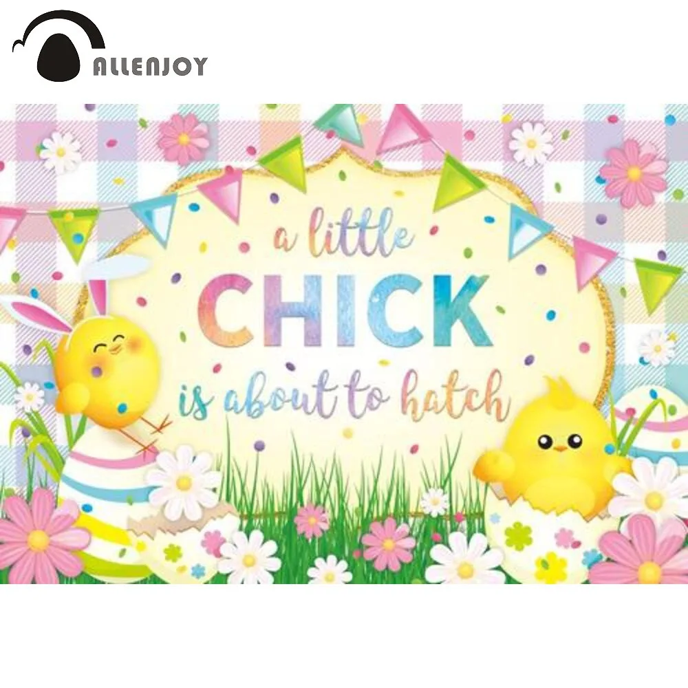 Allenjoy a Little Chick Hatch Baby Shower Background Birthday Party Banner Colourful Lattice Easter Spring Decoration Backdrop