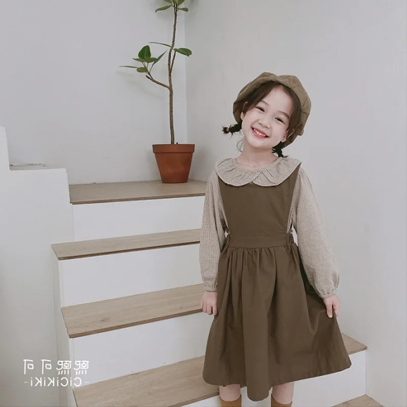 

2020 spring new baby Girls fashion clothing set plaid shirts+dress,kids casual elegant dresses suits children's clothing