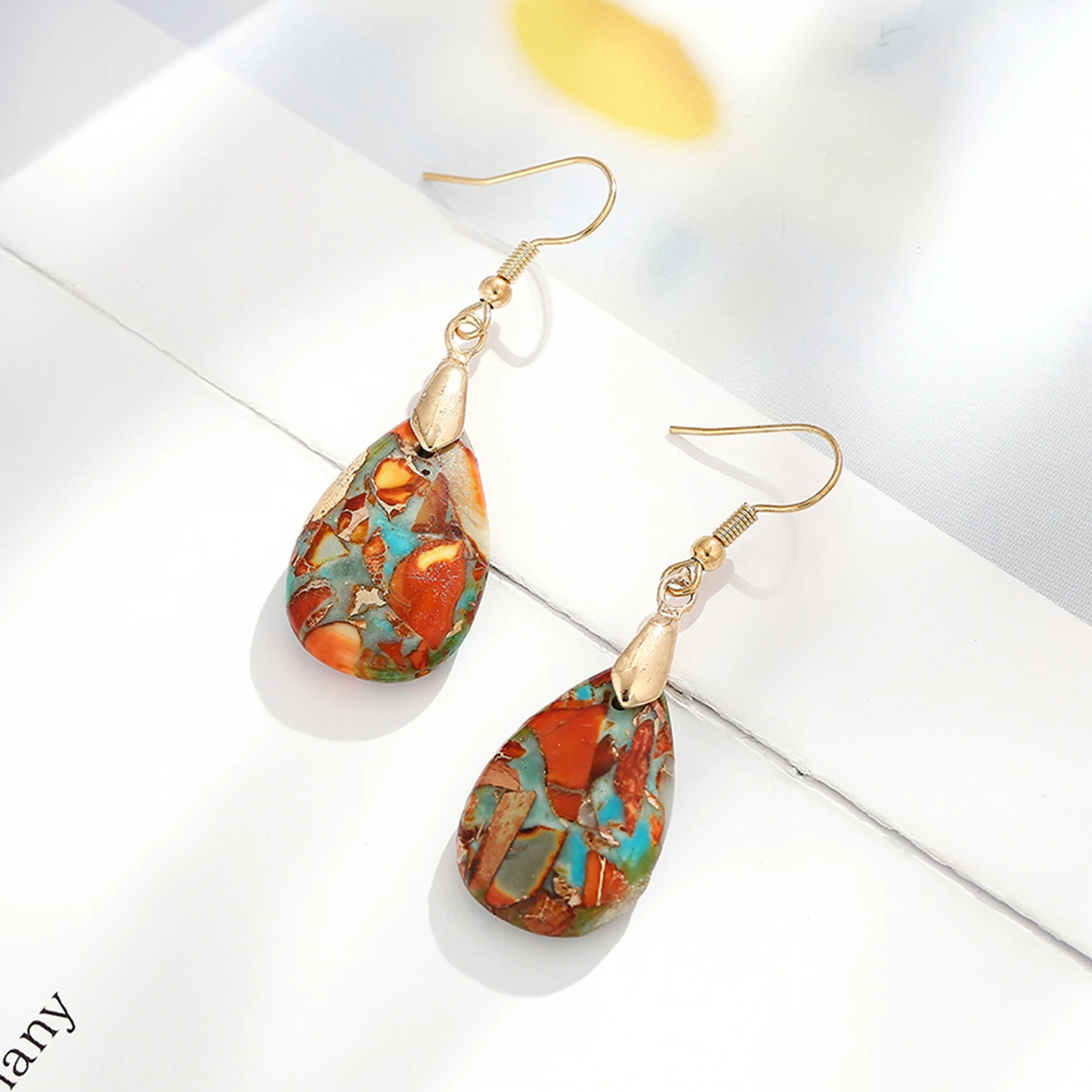 Women Luxury Earrings Natural Stones Teardrop Dangle Earrings Designer Elegant Hook Gold Earrings  Jewelry Dropshipping