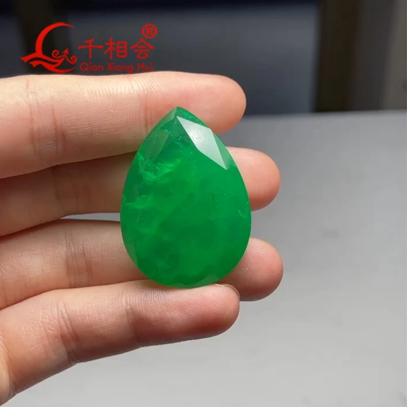 29x40mm Pear  shape natural crystal add glass green color loose stone