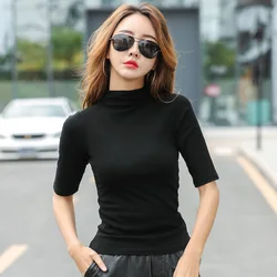 MRMT 2024 Brand New Women's T-shirt Middle Sleeved Body Slimming Women T-shirt for Woman Semi-High Collar Thin Tops T Shirt