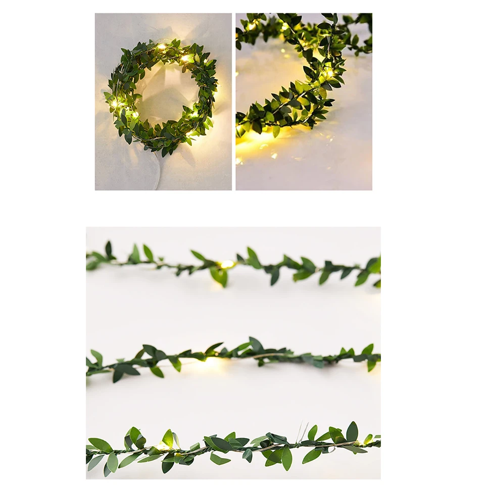 Outdoor Daun Garland Lampu 2M 3M 5M 10M Liburan Lampu Dioperasikan LED Fairy String Lampu untuk Natal Pernikahan Dekorasi Pesta