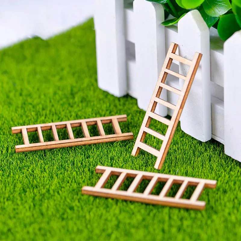 3pcs Miniatures Garden Mini Wooden Step Ladder Furniture Tools Fairy Garden Decor Action Figurine DIY Micro Gnome Terrarium Gift