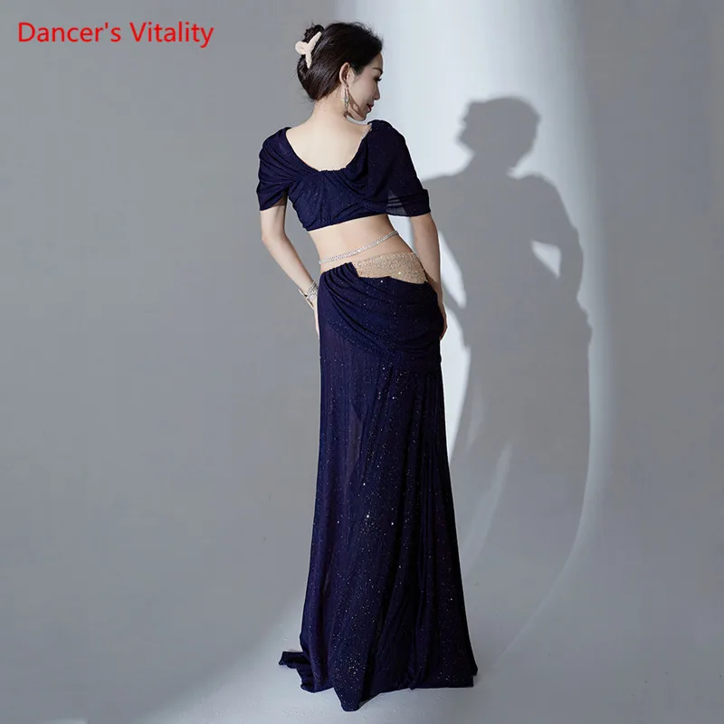 Belly Dance Suit Sequins Top Short Sleeve Long Skirt Practice Clothes   Oriental Dancing Woman Elegant performance Clothing Set