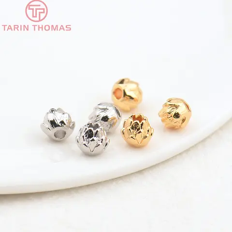 (3016)10PCS 5x5.5MM 6x6MM 24K 골드 컬러 도금 황동 로터스 스페이서 비즈 팔찌 비즈 고품질 Diy 쥬얼리 액세서리