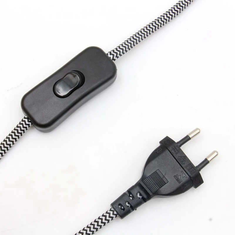 2m AC 220-250V  EU Power Cord with Switch Fabric Covered Electrical Power Cable For DIY Table Lamp Cord