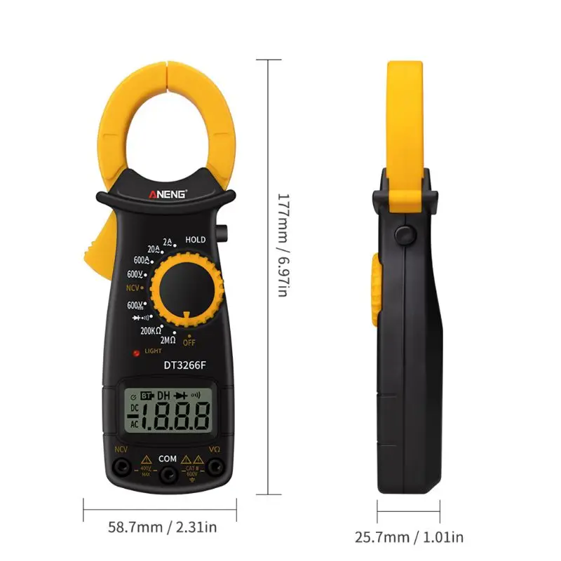 DT3266F LCD Digital Clamp Multimeter Amperemeter Electrical Clamp Meter AC / DC Voltage Resistor Tester with Buzzer