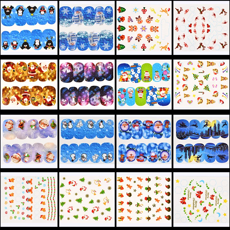 45 Sheets Christmas Nail Stickers Santa Claus Snowflake Jingle Bells Water Transfer Decals Nail Art Xmas New Year Decorations