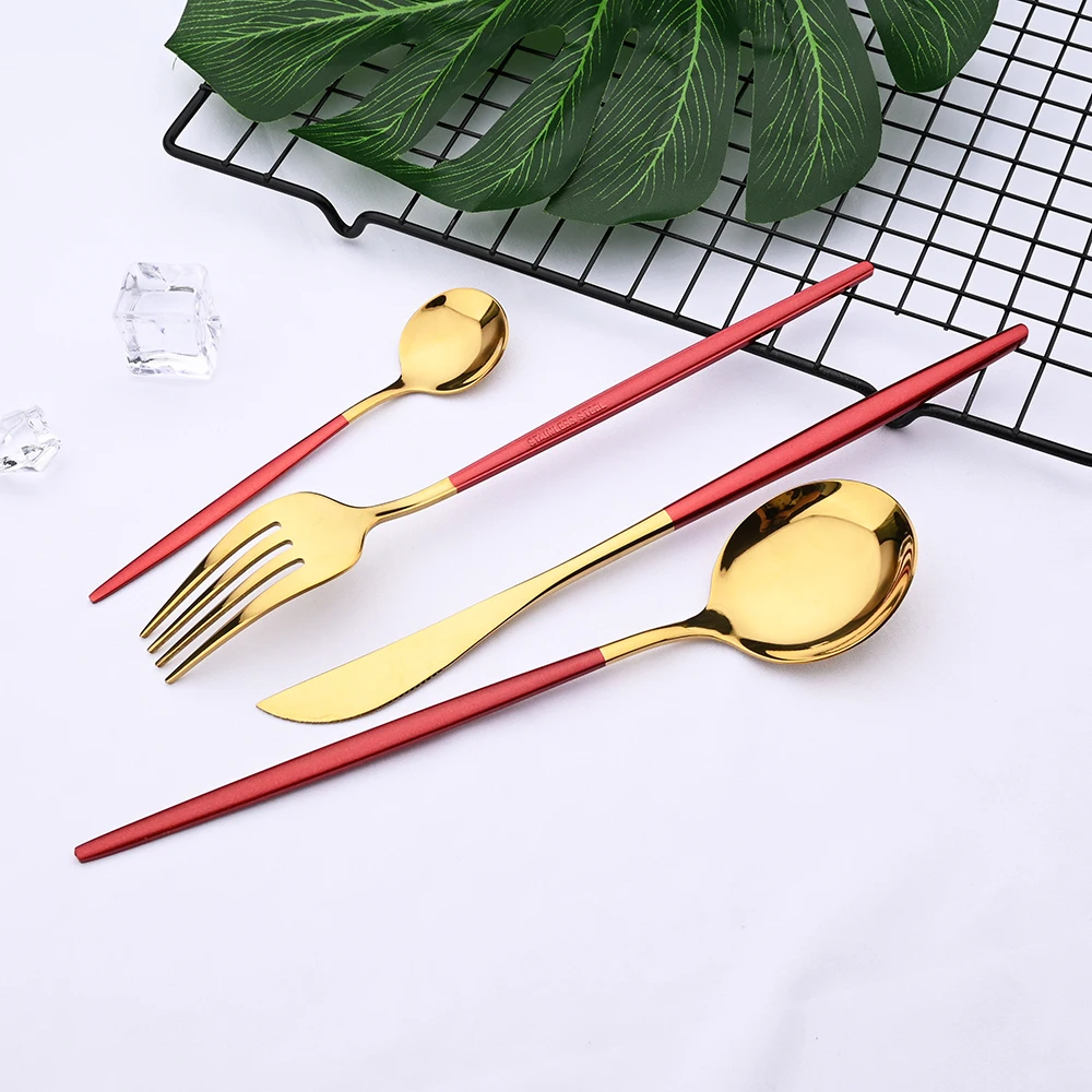 36Pcs White Gold Dinnerware Cutlery Set Knife Dessert Fork Coffee Spoon Flatware Stainless Steel Silverware Party Tableware Set