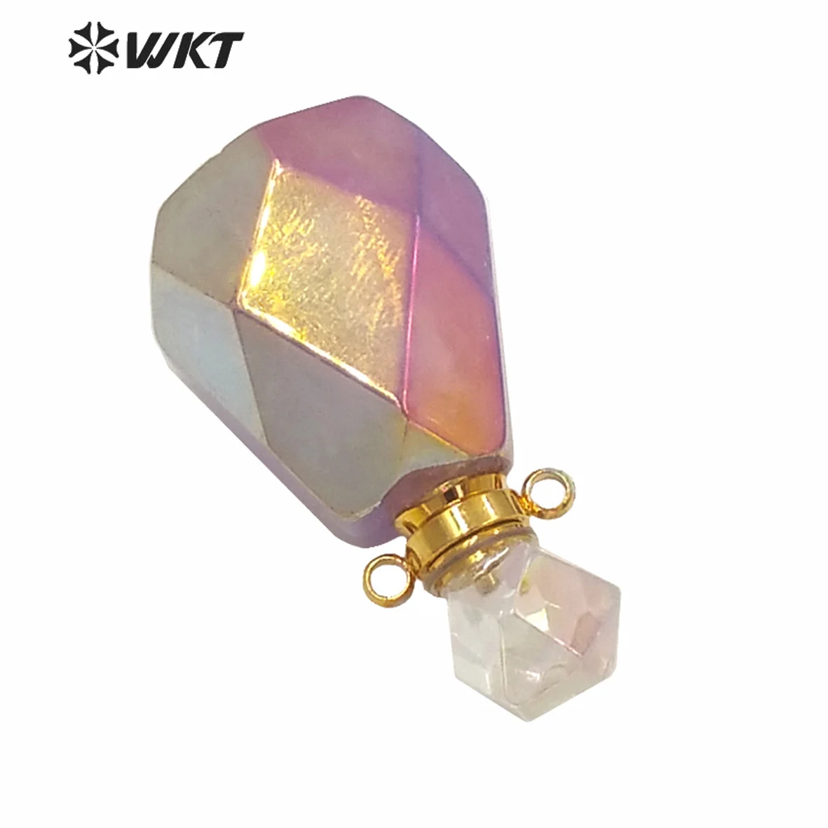 WT-P1594 Amazing New Gorgeous Women Gold AURA Titanium Electroplated Natural Stone Perfume Bottle Pendant For Necklace