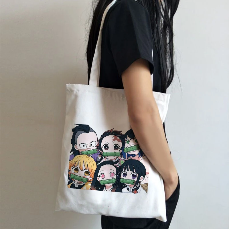 Shopper Shopping Bags Anime Demon Slayer Eco Daily Use Foldable Handbag Large Capacity Tote Bag Handbags Harajuku Shoulder Bags