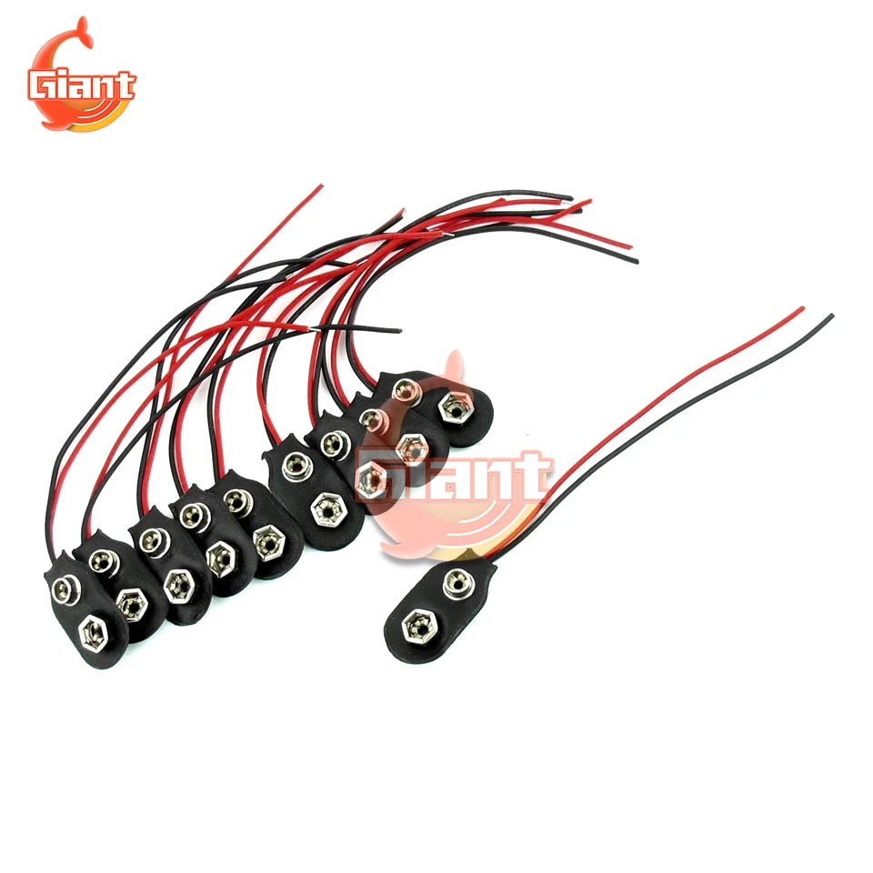 5pcs 9V 9 Volt Battery Clips Connector Holder Clip Snap On Connector Cable Lead Black 9V I-Fonts Battery Buckle Soft Shell