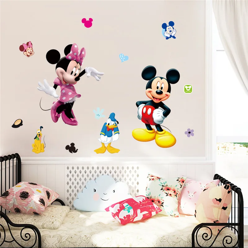 Cartoon  Mickey Minnie Wall Stickers For Kids Room  Bedroom Wall Decoration Movie Posters Door Sticker  Gifts for kids