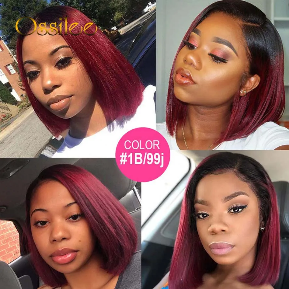 Ombre Highlight Bob Wigs Piano Color 4x4/13x4 Bob Wig 1b 99j Lace Frontal Wigs Brazilian Straight Human Hair Short Bob Wigs