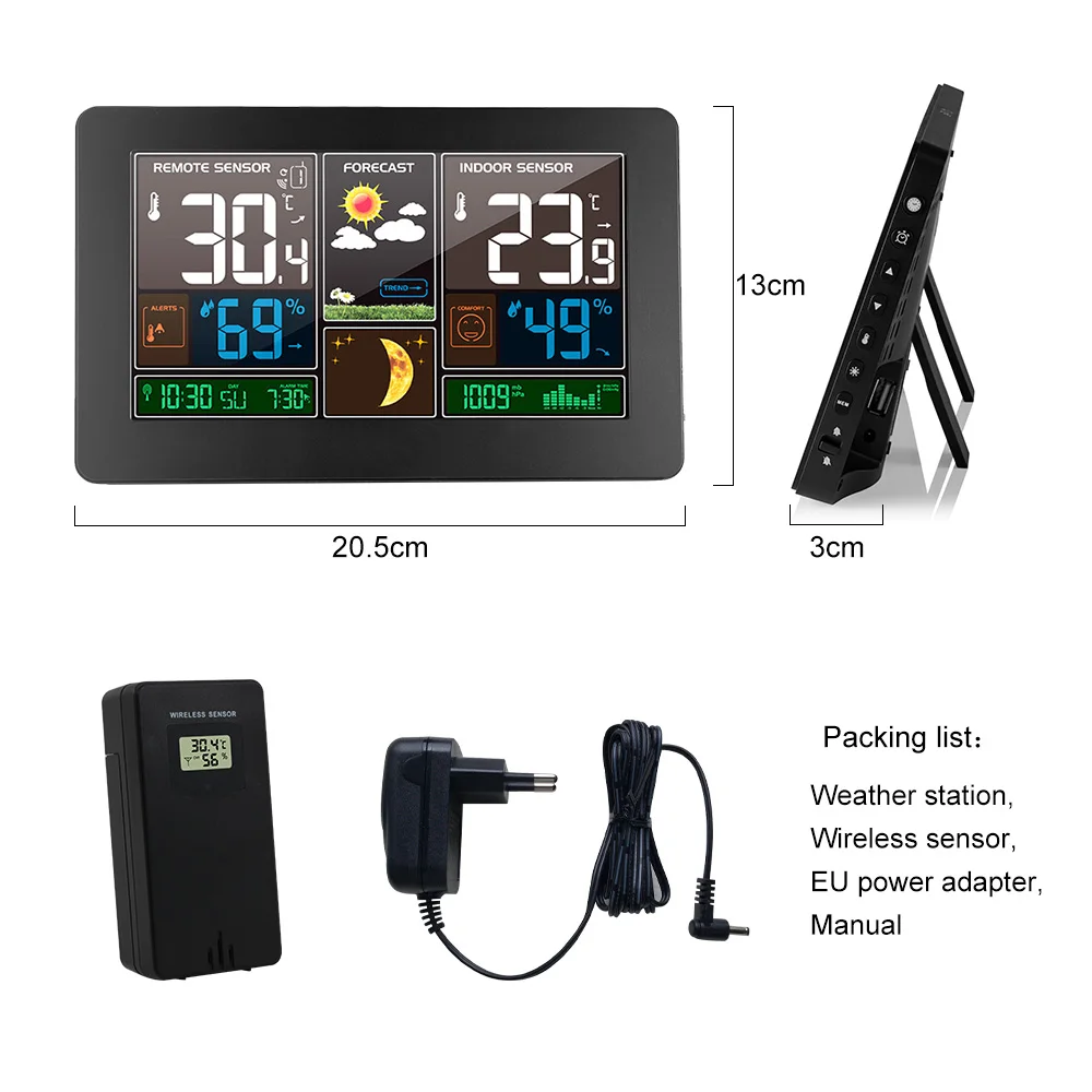 Stazione meteorologica Wireless Indoor Outdoor sveglia digitale orologio da parete orologio barometro termometro igrometro 3 strumenti di