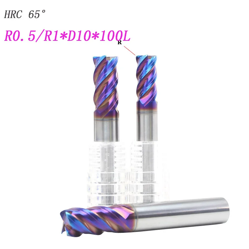 

3pcs 10mm hrc65 10R0.5 R1*D10*100L solide Carbide tungsten 4 Flutes Corner Radius End mill CNC Spiral Router bits Milling Tools