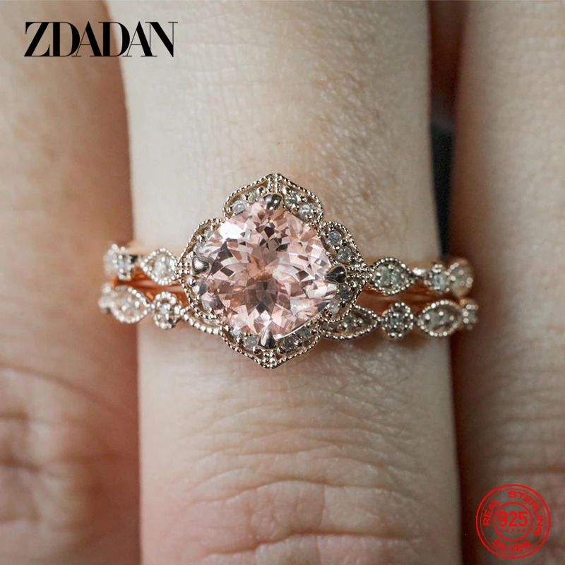 ZDADAN 925 Sterling Silver 18K Rose Gold CZ Rings For Women Wedding Jewelry Party Gift