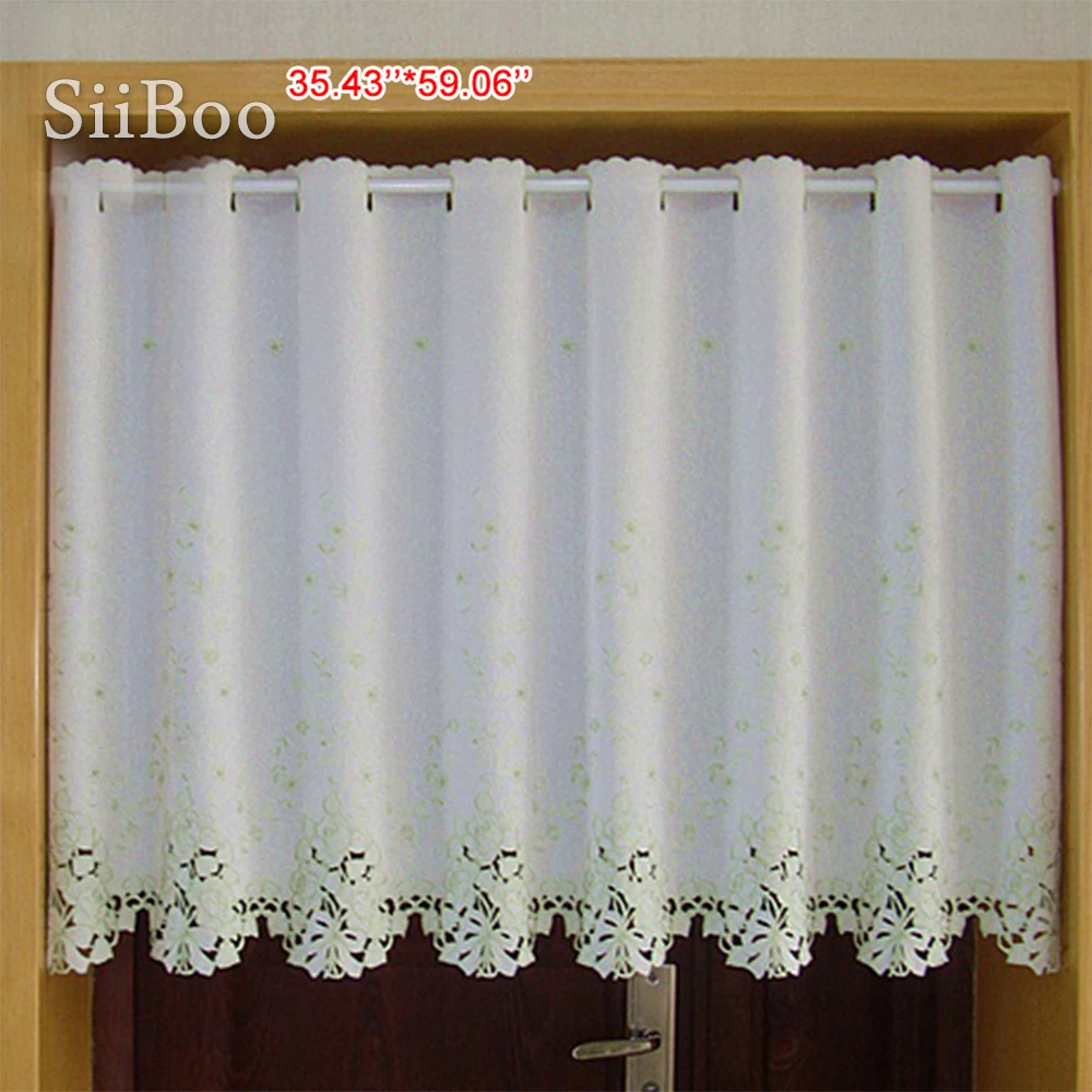 Pastoral style cream white with green floral embroidery half-curtain bay window curtain for coffee kitchen room SP3486 Free ship