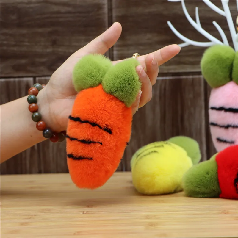 

Rex rabbit fur carrot bag pendant plush phone keychain pendant fashion fur simulation vegetable jewelry new products