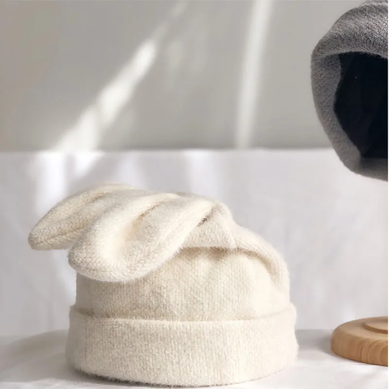 Draping rabbit ears rabbit fur hat women autumn and winter knitted wool hat winter warm Korean version of Japanese hat