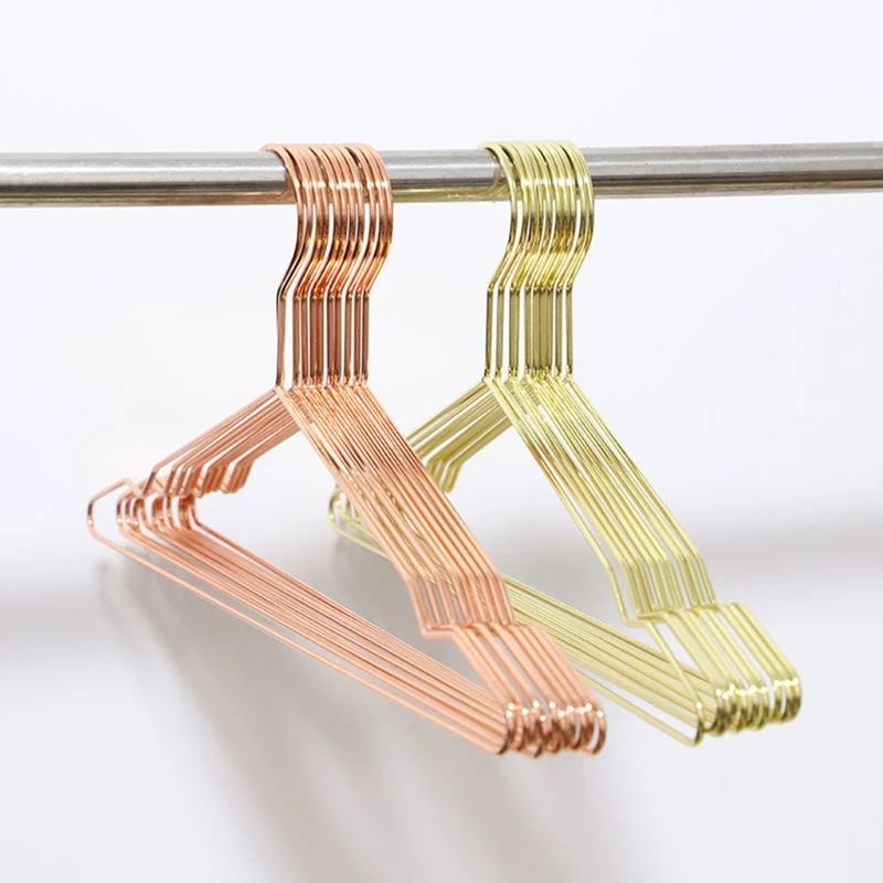 10Pcs Copper Gold Metal Clothes Shirts Hanger with Groove, Heavy Duty Strong Coats Hanger, Suit Hanger Gold Rose Gold