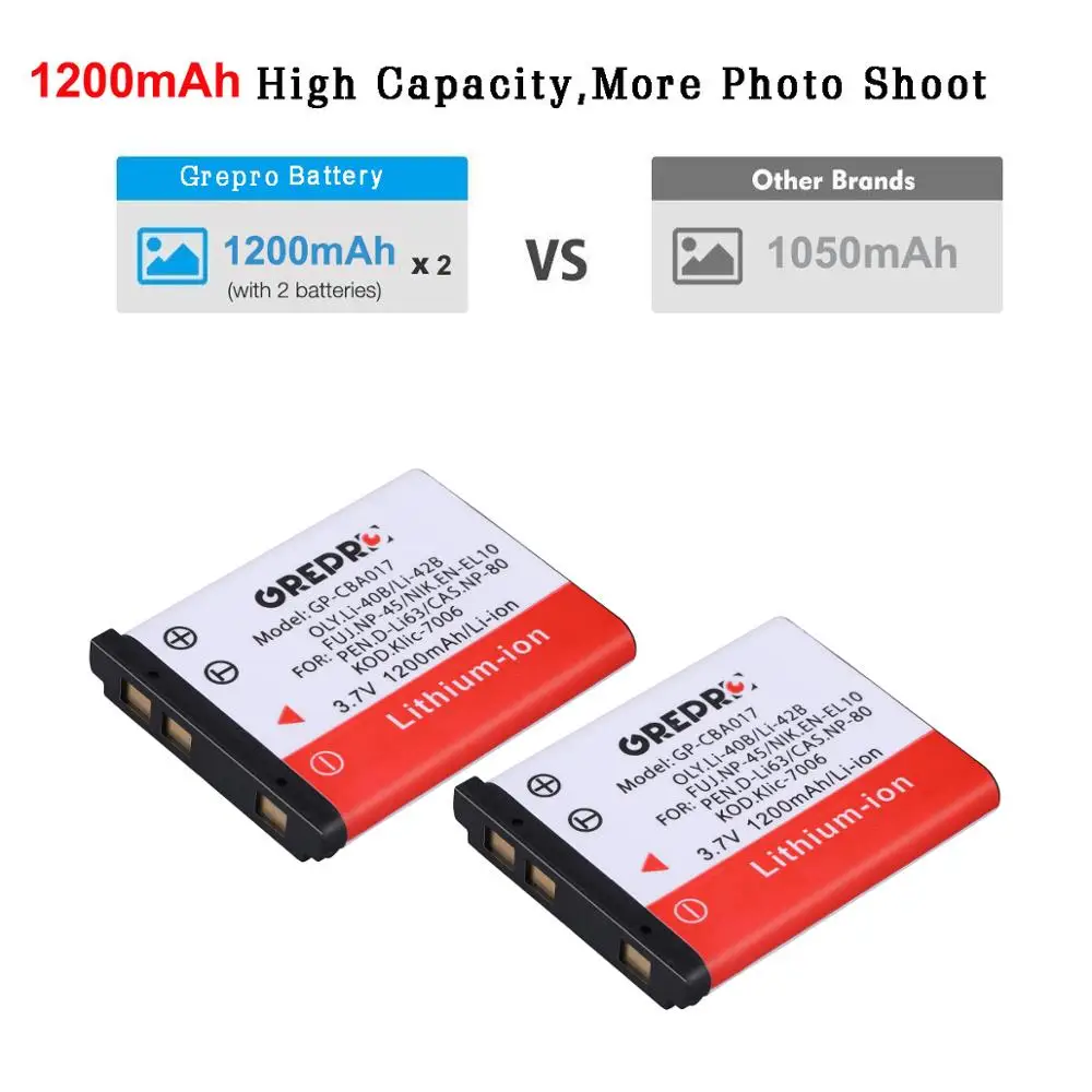 Batería de Li-40B de 1200mAh para Li-42B, para Olympus Li 40B Li 42B, EN-EL10, NIK.EN EL10, PE n.d-li63, FUJ.NP-45, KOD. CAS.NP-80