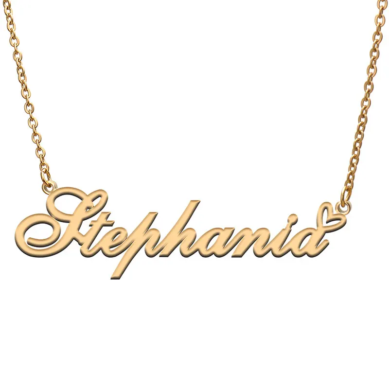 

Stephanie Love Heart Name Necklace Personalized Gold Plated Stainless Steel Collar for Women Girls Friends Birthday Wedding Gift