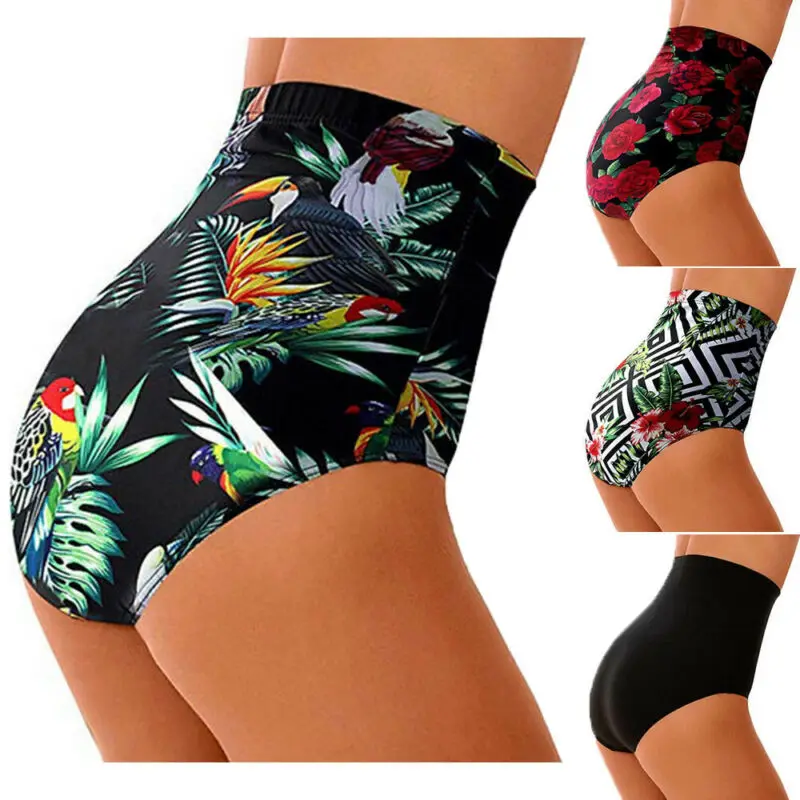 Womens Sexy Vintage High Waist Bikini Bottoms Swimwear Shorts Briefs Ladies Beachwear Bathing Beach Shorts Stretch Pants