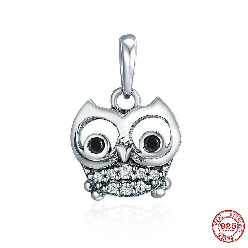 

New 925 Sterling Silver CZ Zircon Owl Pendant Charm Fit Original Pandora Bracelet&Bangle Making Fashion DIY Jewelry For Women