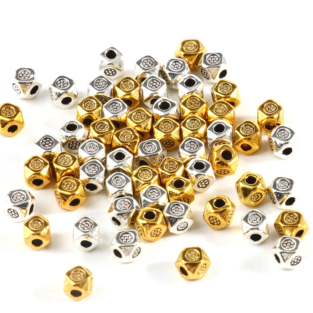 100pcs Faceted Cube Square Shape 4x3mm Gold Color Silver Color Beads Square Beads Loose Spacer Beads Jewelry Making Findings