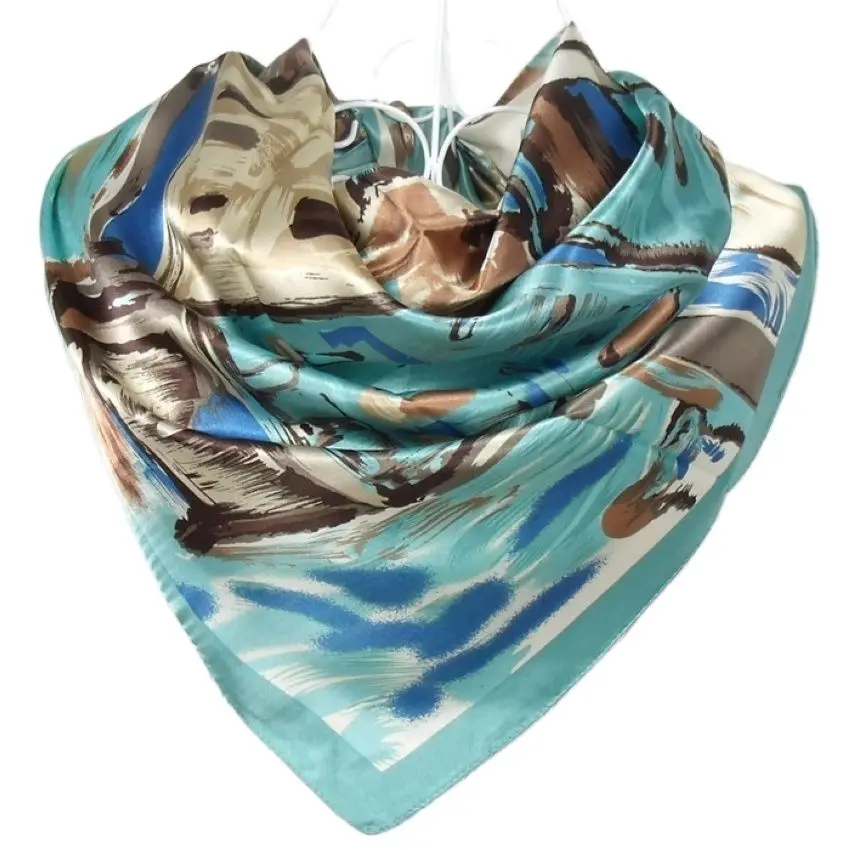 2015 New Arrival Female Blue Silk Scarves Fashion Accessories Satin Big Square Silk Scarf Printed For Women Winter Autumn Wraps