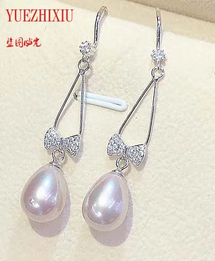 

Noble jewelry Bowknot Natural 8-10MM akoya Pearl Drop Earrings 925 Sterling Silver Jewelry For Woman Gift