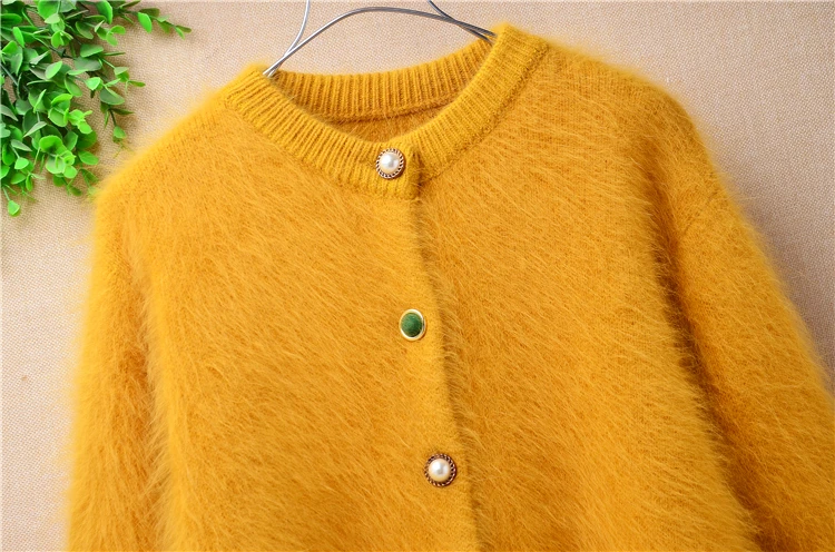 ladies women fashion hairy fuzzy mink cashmere knitted long sleeves loose cardigans angora rabbit fur winter jacket coat sweater