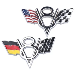 3D Metal V8 Emblem American Germany Racing Flag Badge Car Body Rear Trunk Decoration Sticker Side Fender Decal Auto Accessories