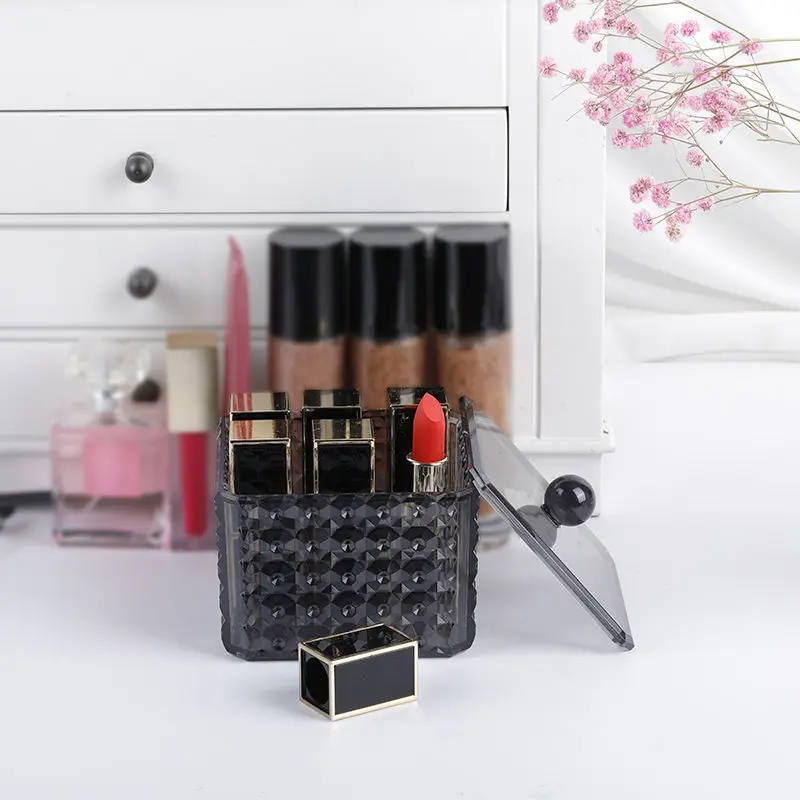 1Pc Transparent Black Acrylic Cotton Swab Tissue With Lid Storage Box Desktop Dustproof Lipstick Cosmetics Storage Mechanism