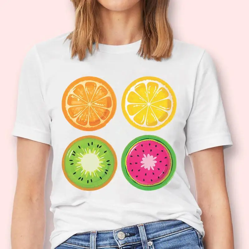 Camiseta de manga corta con estampado de fruta de limón para mujer, ropa con estampado de dibujos animados, bonita, nueva moda