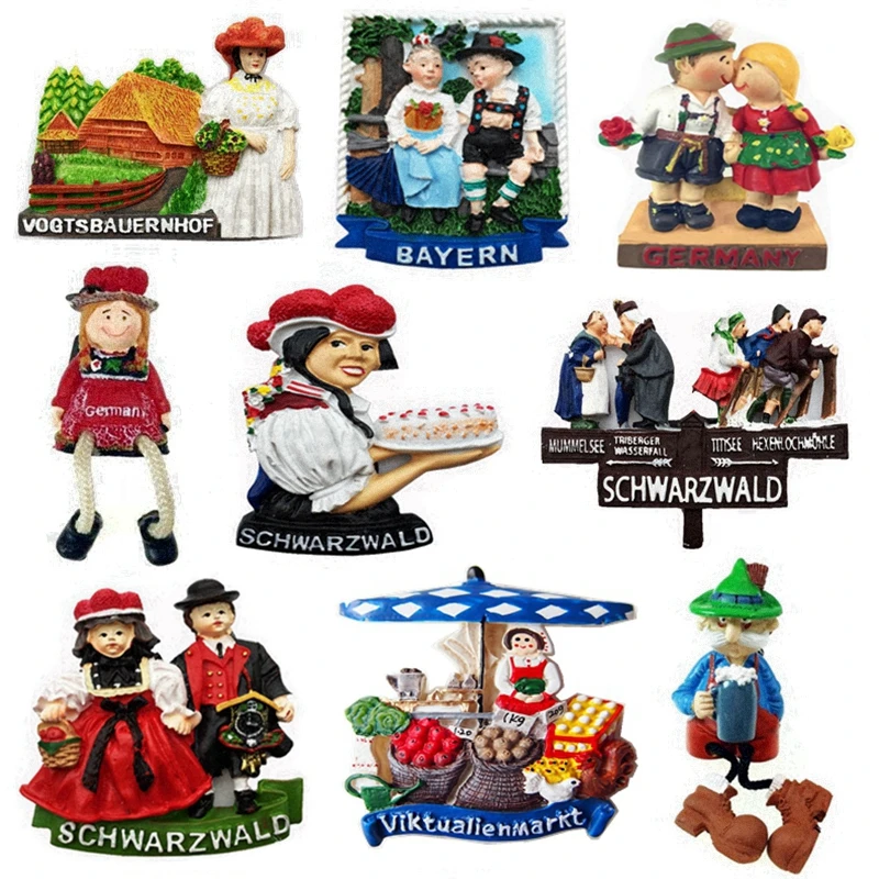 Handmade Painted Germany Black Forest Couple Lover 3D Fridge Magnets Tourism Souvenirs Refrigerator Magnetic Stickers Gift