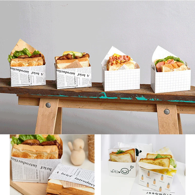 

50Pc Kraft Paper Sandwich Burger Packaging Box Toast Holding Bread oilpaper Paper Tray Package Pastry Bakery Wedding Party Gift