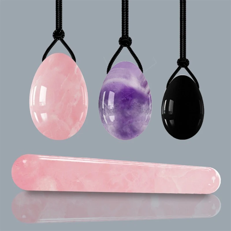 Rose Quartz Yoni Egg Set Drilled Natural Jade Eggs Amethyst Kegel Balls Kegel Exercise Jade Ball Vaginal Tightening Massage Egg